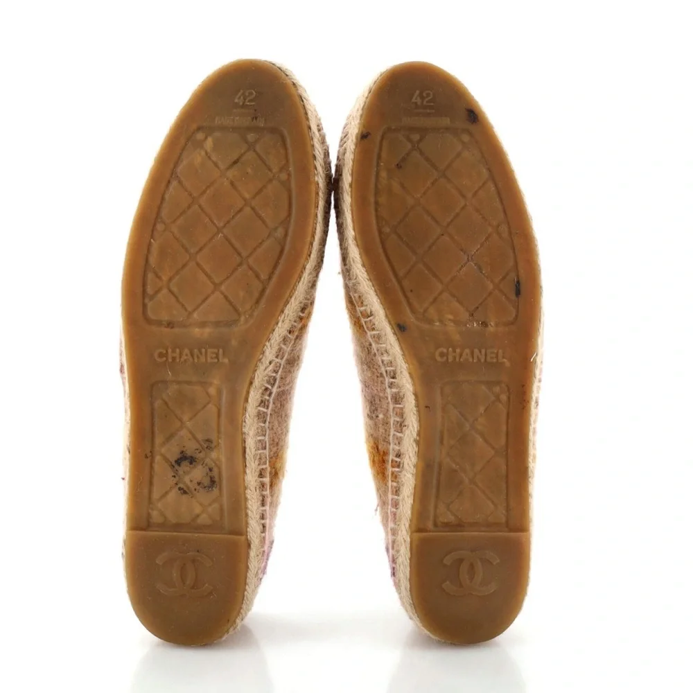 CHANEL Pink and Beige Tweed Espadrille Flats - Size 42